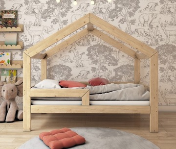 DZIECIĘCE ŁÓŻKO DOMEK 90X180 ŁÓŻECZKO DREWNIANE DLA DZIECKA + STELAŻ RBWN