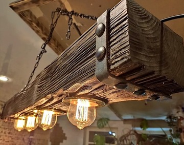 STYLOWA DREWNIANA LAMPA WISZĄCA RUSTYKALNA BELKA DEKORACYJNA