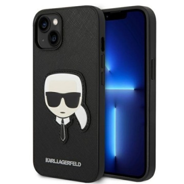 Pouzdro pro iPhone 14 Plus Karl Lagerfeld Saffiano Karl's Head Patch Černé