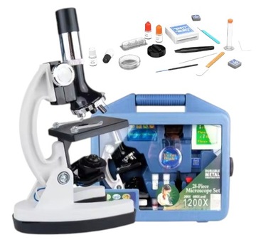 MIKROSKOP OPTYCZNY ZOOM 1200X ZESTAW LABORATORYJNY 3 OBIEKTYWY + AKCESORIA