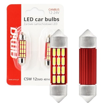 Żarówki LED CANBUS 4014 12SMD C5W C10W 36mm białe światło 12V 24V rurka