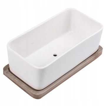 1 zestaw ceramiczna podłużna doniczka z tacą bambu