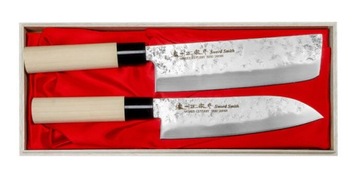 Zestaw noży Santoku Nakiri Satake Nashiji Natural