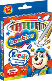 BAMBINO KREDKI OŁÓWKOWE GRUBE OKRĄGŁE 12 KOLORÓW