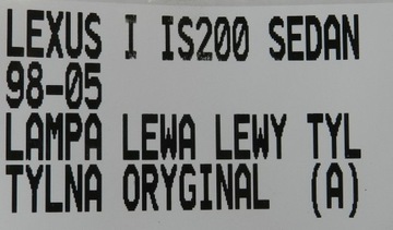 LEXUS I IS200 98-05 SEDAN SVĚTLO LEVÝ ZADNÍ