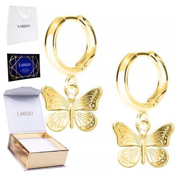 Piękne Złote Kolczyki 925 Pozłacane z Motylami Owady Motylki Motyl Motylek