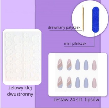 PAZNOKCIE SZTUCZNE TIPSY MIGDAŁ KOLOROWE PASTELOWE SWIRL SAMOPRZYLEPNE 24