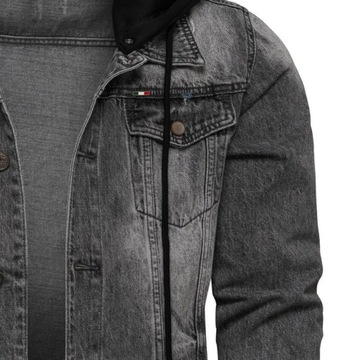 Kurtka katana jeansowa czarna z kapturem - L