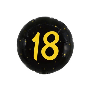 Balon foliowy okrągły 18 czarno złoty osiemnastka na hel lub powietrze