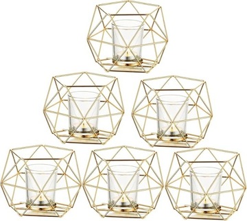 Metalowy świecznik geometryczny złoty 6 sztuk