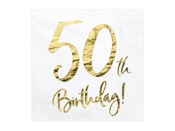 SERWETKI NA 50 URODZINY 50th BIRTHDAY BIAŁE 20sz