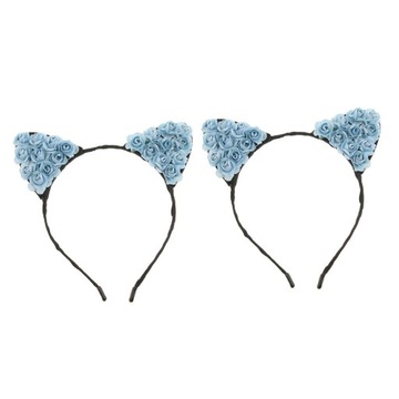 2x Papierowa opaska do włosów z uszami kota, niebieska