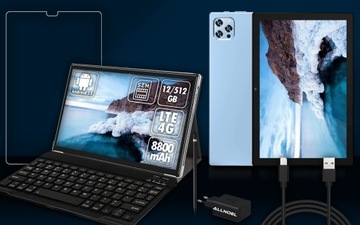 ПЛАНШЕТ 10,1 дюйма, 4G SIM, LTE, 12/512 ГБ, 8800 мАч, WIFI, GPS, ЧЕХОЛ, МЫШЬ, СТИЛУС