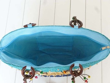 ЦВЕТНАЯ СОЛОМЕННАЯ СУМКА, СИНЯЯ ПЛЯЖНАЯ КОРЗИНА