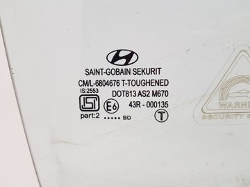 HYUNDAI I20 FACELIFT SKLO (OKNO) DVEŘE PRAVÝ PŘEDNÍ 2012-14R