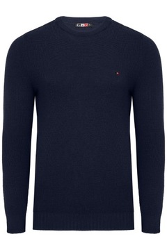 SWETER MĘSKI KLASYCZNY GŁADKI CASUAL CIENKI BAWEŁNA PROSTY GRANATOWY: M