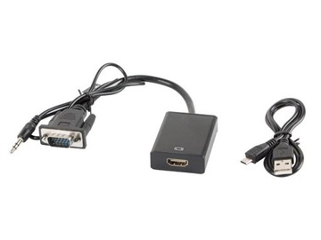 Kabel adapter VGA (M) +Audio -> HDMI (F) czarny