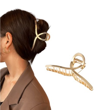 SPINKA DO WŁOSÓW OZDOBA DUŻA KLAMRA SZCZĘKA ZACISK ELEGANCKA ZŁOTA