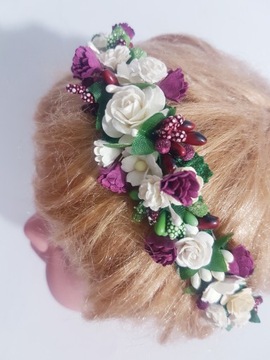 OPASKA KWIATY ECRU+BORDO RÓŻYCZKI