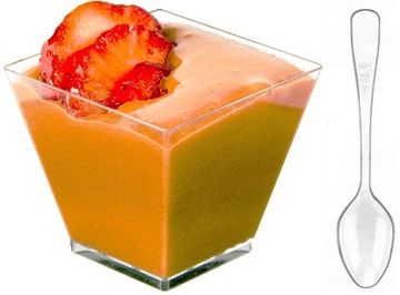 POJEMNIKI PIRAMIDA 60ML+ŁYŻECZKI 50 SZTUK DO DESERÓW PUCHARKI KWADRATOWE