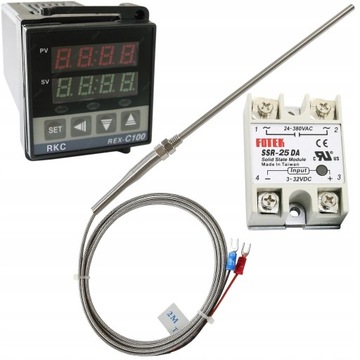 REGULATOR TEMPERATURY NAPIĘCIA REX-C100 + CZUJNIK TYP K M8 + FOTEK SSR 25A