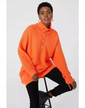 Principles NG8 zvr pomarańczowy sweter do połowy uda golf guziki S/M