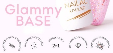 NaiLac Baza kauczukowa do paznokci z folią drobinami Glammy Base 7ml WYBÓR
