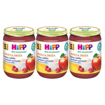 HiPP BIO Maliny i jabłka z kleikiem ryżowym 3x190g