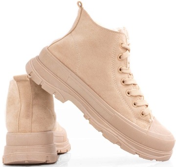 BEŻOWE WYSOKIE TRAMPKI OCIEPLANE 40