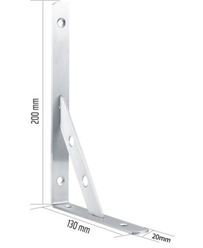 ZESTAW 2x WSPORNIK PÓŁKI KĄTOWNIK POD PÓŁKĘ UCHWYT PODPÓRKA SREBRNY 20cm