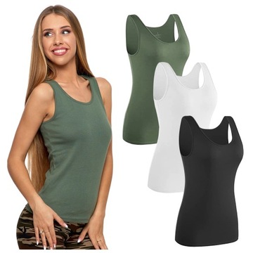 3x DAMSKI Tank TOP Bawełniany Moraj Podkoszulka Zestaw Komplet 3szt r. S