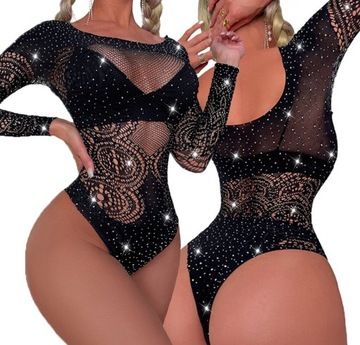 BODY BODYSTOCKING KOMBINEZON KOSZULKA CEKINY EROTI