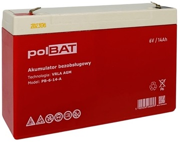 AKUMULATOR BEZOBSŁUGOWY VRLA AGM 6V 14Ah (wymiar 12Ah / 15Ah) AUTO ZABAWKA