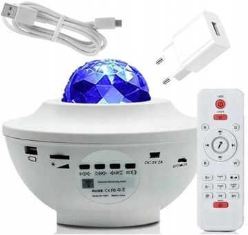 LAMPKA PROJEKTOR GWIAZD LED BLUETOOTH USB BIAŁY