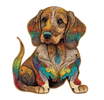 PUZZLE DREWNIANE 3D dla dorosłych dzieci PREZENT Układanka JAMNIK PIES 80el