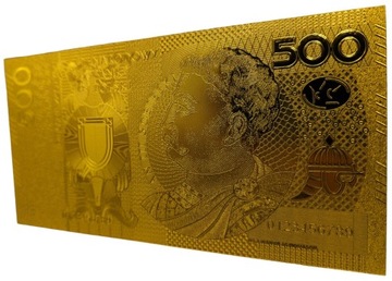 Позолоченная коллекционная банкнота 500 ZŁOTYCH SOBIESKI, золотая версия, УНИКАЛЬНАЯ