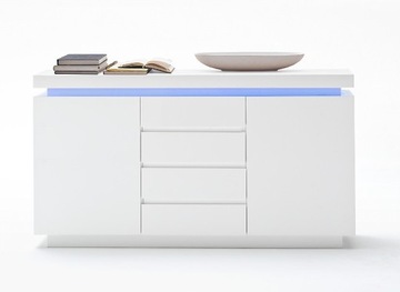Komoda biała lakierowana wysoki połysk + oświetlenie LED 150x81 cm Infinity