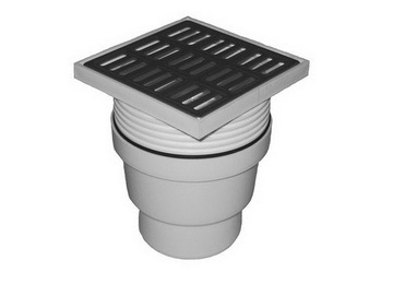 KRATKA ŚCIEKOWA FI 110 BIAŁA DENKO NIERDZEWNE 150X150 ODPŁYW DOLNY