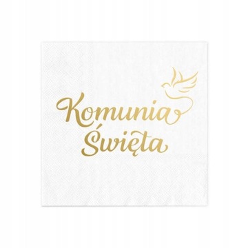 Serwetki komunijne I Komunia Św. biało-złote 10szt