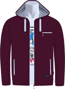 CIEPŁA BLUZA ROZPINANA Z KAPTUREM 8XL burgund