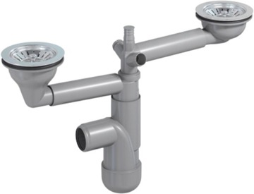 SYFON DO ZLEWU DWUKOMOROWEGO PODWÓJNEGO SITKA 115 MM OSZCZĘDZAJĄCY MIEJSCE