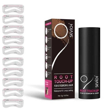 Пудра для укладки бровей + трафареты + кисть темно-коричневого цвета