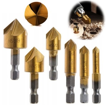ZESTAW WIERTEŁ FAZUJĄCYCH STOŻKOWYCH POGŁĘBIACZE