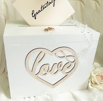 Белая коробка и коробка для свадебного банкета, набор обручальных колец и конверты.