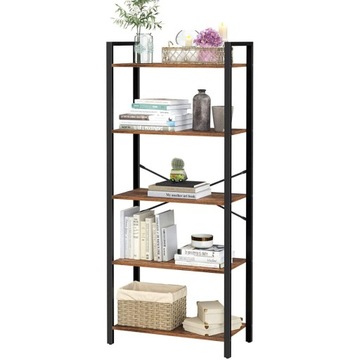 Regał Na Książki Kwiaty 5 Półek Rustykalny Brąz W Stylu Loft Nowoczesny