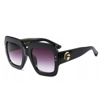 Okulary damskie przeciwsłoneczne czarne duże kwadratowe XXL modne