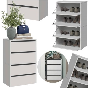 Szafka na Buty Nowoczesna Komoda Modułowa Uchylne Drzwi Biała