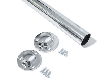 RURA DRĄŻEK MEBLOWY DO SZAFY 0,5m Fi25 + ROZETKA STAL (2SZT) CHROM c1