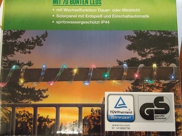 sznur łańcuch 70 led solar 7 metrów kolorowe