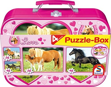 Schmidt | Horses Puzzle Box - 4 Puzzles (2x 26 Pieces, 2x 48 Pieces | Child